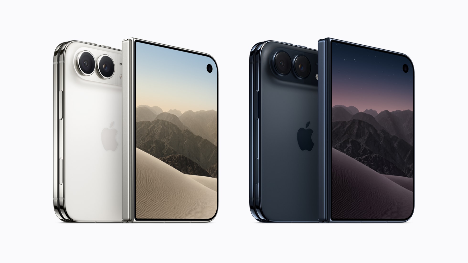 The iPhone Duo in star white and night sky, folded, shown front and back
