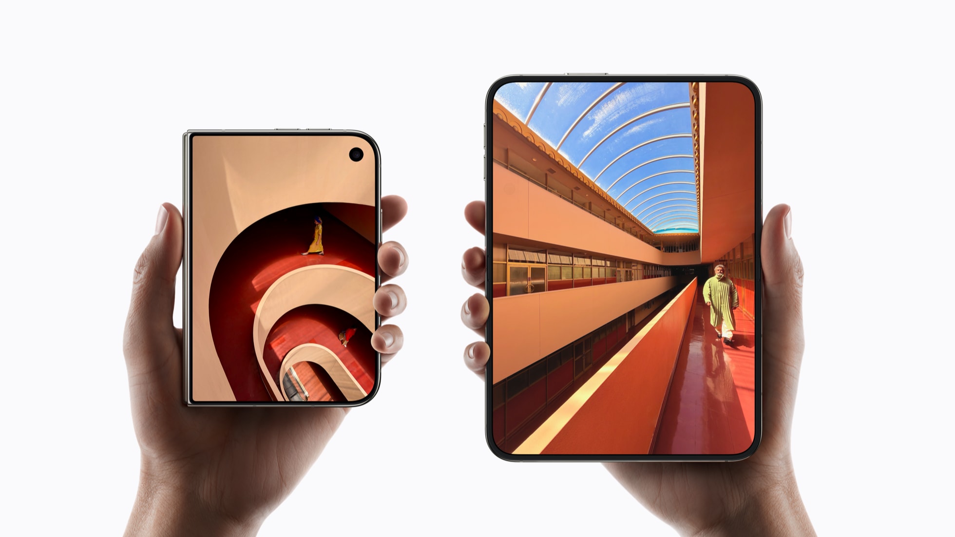 One folded and one unfolded iPhone Duo held side by side