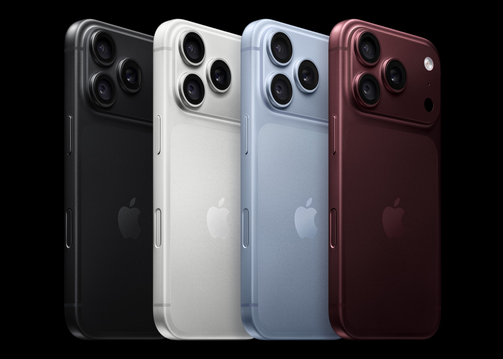 The backs of the iPhone 18 Pro in black, silver, glacier and burgundy
